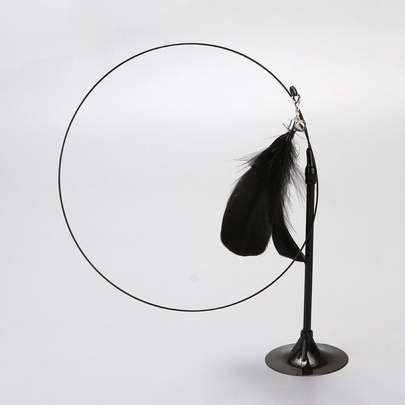 Long Suction Cup Pole Interactive Bell and Feather Wand Cat Teaser Toy