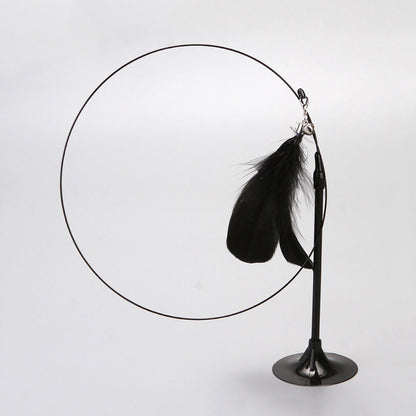 Long Suction Cup Pole Interactive Bell and Feather Wand Cat Teaser Toy